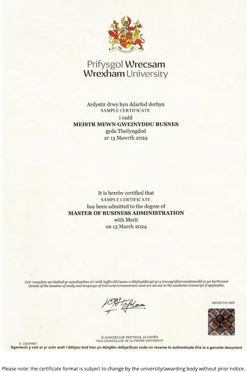 Sample-certificate-mba-online-wrexham-university